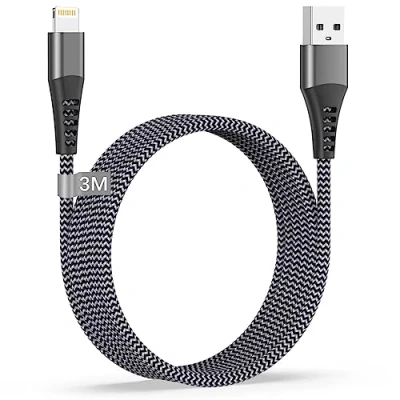 Immagine di Cavo iPhone 3 Metri, [Certificato MFi] Lightning Caricatore 3M Lungo Nylon Ricarica Cavetto Filo per 14/13/12/11/XS/XR/X/8/7/6/5/iPad