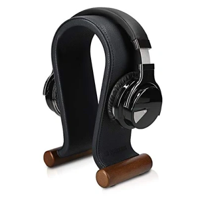 Immagine di Navaris Supporto porta cuffie in pelle PU Stand portacuffie da tavolo base universale per cablate o wireless design nero