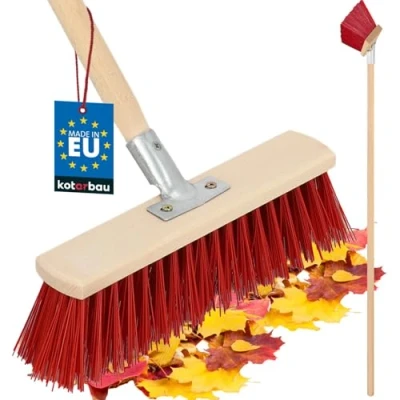 Immagine di KOTARBAU® scopa Industriale in PCV 30 cm spazzolone a Setole Rigide esterni, con manico, Professionale Legno, esterno per spazzare la strada e i marciapiedi Spinta