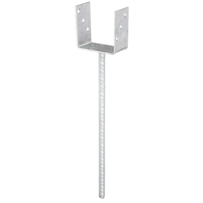 Immagine di Alberts 214418 Staffa portapalo ad U, con ancoraggio in calcestruzzo acciaio ondulato, zincata a caldo, Larghezza libera 101 mm, Lunghezza dell&#039;ancoraggio 400 mm