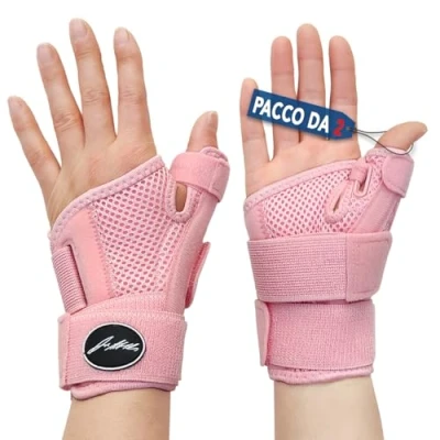 Immagine di Tutore Pollice Destro e Sinistro Ideato da Medici Specialisti Polso con 2 Stecche di Supporto Integrate Sollievo in Caso Artrosi o Tendinite (Confezione due, Rosa)