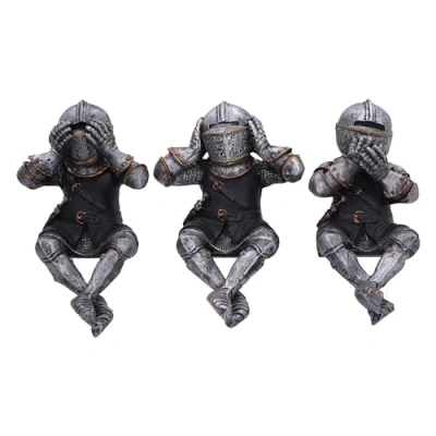 Immagine di Nemesis Now Statuette di tre cavalieri saggi (scaffali) 11 cm, resina, argento, non vedo il male, sentono parlano del statuine cavaliere seduto, realizzate in resina alta