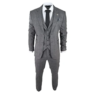Immagine di TruClothing.com Abito Classico da Uomo 3 Pezzi Principe di Gales Retro Vintage Motivo a Scacchi Grigio 46