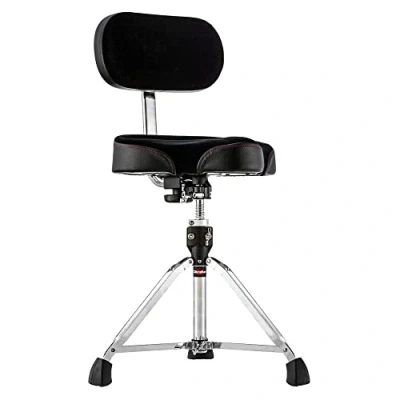 Immagine di Gibraltar Drum Stool, Stool 9000 Series Moto Saddle with Backrest Pro Series, 9608MB (diametro: 42 cm, sedile in vinile, Super Lock, base a doppio rinforzo, piedini gomma &#039;Super Foot&#039;)