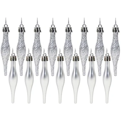 Immagine di Confezione da 15 8,5 cm di Palline a goccia Opaco e glitter design Natale (argento)