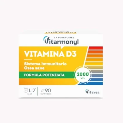 Immagine di Vitarmonyl Vitamina D3, 2000 UI, Assorbimento Calcio e Fosforo, Salute Ossa, Denti Muscoli, Sistema Immunitario, 90 Compresse