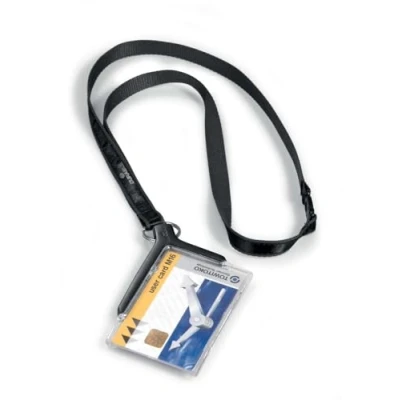 Immagine di Durable 820758 Card Holder De Luxe, portabadge con cordoncino in tessuto, 1 tessera/badge, 54x87 mm, carbone, confezione da 10 pezzi