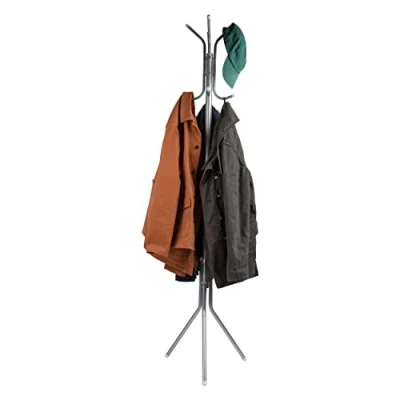 Immagine di Mind Reader Appendiabiti, albero da corridoio, autoportante, cappello, giacca, borsa, metallo, 37,5 cm L x 41,9 175,3 H, argento