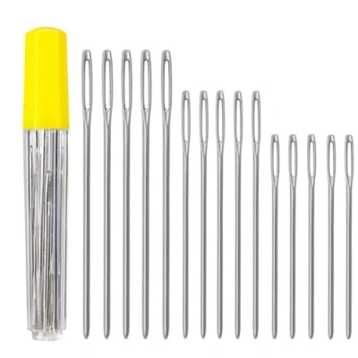 Immagine di 15 Pezzi Aghi per Cucire a Mano, Smussati Punta Tonda, Grandi Gli Occhi, da Cucito, Rammendo la Pelle Mano (3 Taglie)