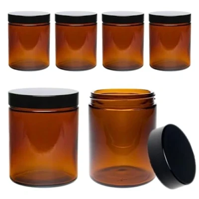 Immagine di Viva per la casa # 39519# 6 Contenitori di Vetro 180 ML/Unguento Tiegel/Crema Contenitori/barattoli in Vetro/spezie Bicchieri Marrone con iscrizione Etichette, Marrone, 6.6 x 8.1 cm