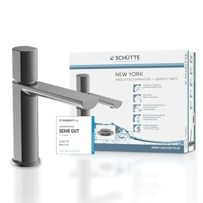 Immagine di Schütte New York 33612 miscelatore per lavabo con scarico e valvola pop up, monocomando bagno, colore: grafite