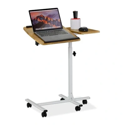 Immagine di Relaxdays Tavolino per PC, Regolabile, Ripiano da Laptop Inclinabile, Spazio Mouse, 68 88x61x40 cm, Marrone Bianco, ingegnerizzato, Effetto Legno, 1 pz