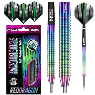 Immagine di RED DRAGON Razor Edge Spectron 24g Freccette Tungsteno con Punta Acciacio, Voli e Aste