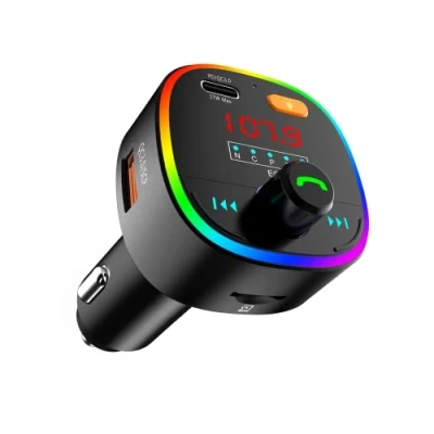Immagine di eppfun Trasmettitore FM Bluetooth 5.0 per Auto, Radio Adattatori Vivavoce Car Kit, QC3.0 2 Porte USB A, Type C, Lettore di Schede TF &amp; Chiavetta