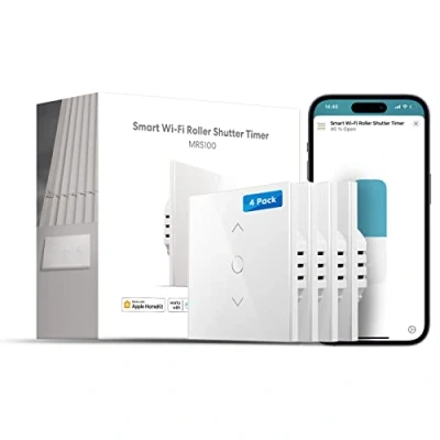 Immagine di Meross Interruttore Tapparelle Avvolgibile WiFi, Smart per Tenda, Compatibile con Apple HomeKit Siri, Amazon Alexa, Google Assistant e SmartThings, Funzione Timer Voce, 2,4GHz, 4 Pezzi