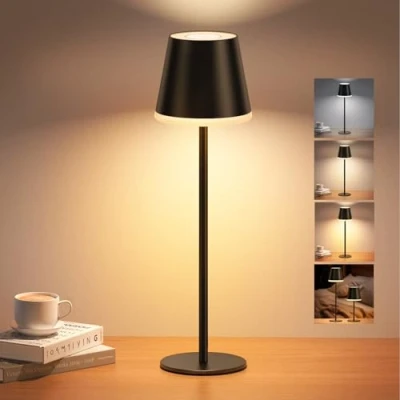 Immagine di NIBSHOOM Lampada da Tavolo Senza Fili Dimmabile,5200mAh Ricaricabile con 3 Temperatura del Colore,Altezza Regolabile e IP54 Impermeabile per Esterno,Camera Letto,Sala Pranzo