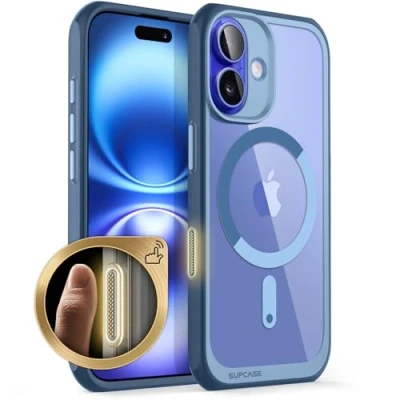Immagine di SUPCASE Cover per iPhone 16 6.1&#039;&#039; 2024, [Compatibile con MagSafe] [Protezione di Grado Militare] Custodia Magnetica Antiurto Trasparente Ultrasottile 2024 (Blu)