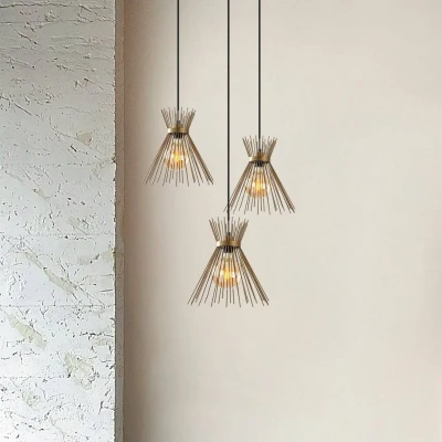 Immagine di Opviq Lampada a sospensione Kirpi 3086, colore oro, metallo, 3 luci, rotonda