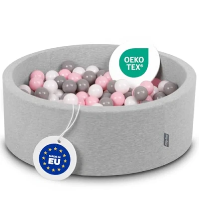 Immagine di KiddyMoon 90X30cm/200 Palline Piscina di Colorate ∅7Cm per Bambini Quarto Angolare in EU, Grigio Ch:Bianco/Grigio/Rosa Ch