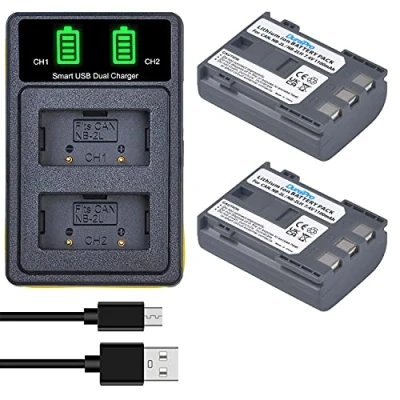 Immagine di DuraPro 2 batterie NB 2L 2LH + caricabatterie Dual USB per fotocamere Canon EOS 350D 400D MD265 MV960 PowerShot G7 G9 S70 S80 ZR950 ZR960 HG10 HV40