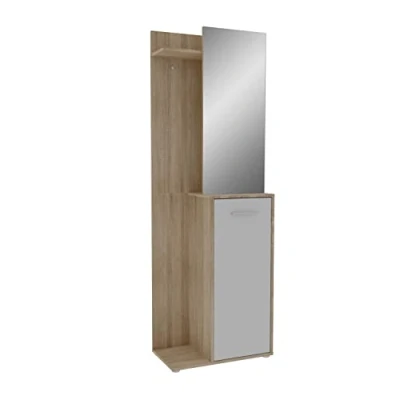 Immagine di AVANTI TRENDSTORE Ariella Guardaroba completa in legno laminato con specchio e ripiani. Mobile da ingresso, disponibile due colorazioni. Dimensione LAP 60x198x33 cm