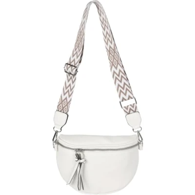 Immagine di styleBREAKER Donna Mezza Luna a Spalla Borse tracolla Unicolor, regolabile con motivo rombi zig zag 02012401, colore:Bianco