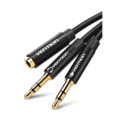 Immagine di VENTION Sdoppiatore Cuffie Microfono Doppio Jack 3,5mm in Alluminio Maschio a Femmina Cavo Audio 2 1 per Notebook, PC, PS4, Xbox (1m)