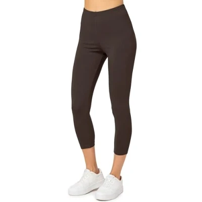 Immagine di Merry Style Leggings Donna 3/4 Pantaloni Capri Morbidi e Confortevoli Leggins in Cotone Traspirante Elastici Delicati sulla Pelle Sensibile MS10 199 (Marrone,XL)