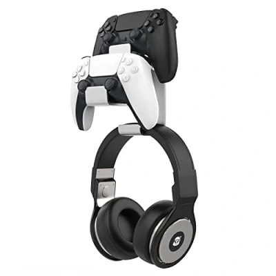 Immagine di MoKo Supporto per Cuffie, da Parete Compatibile con PS3, PS4, PS5, PC, Steam, Switch Cuffie Universale,Supporto Controller di Gamepad, in Alluminio Argento