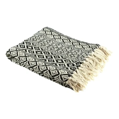 Immagine di HOME DECO FACTORY TX8003 Plaid etnico con motivo a quadri, in cotone, 150 x 120 1 cm, colore: Ecru Nero,