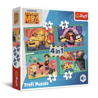 Immagine di Trefl Despicable Me 4, Pazzi Minions, 4in1, 35 a 70 Pezzi Diversi Gradi di Difficoltà, Puzzle Colorati con i Personaggi delle Fiabe, Divertimento Creativo per Bambini dai 4 anni, Multicolore, 34648
