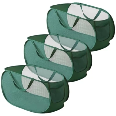 Immagine di Cesto Portabiancheria Pieghevole, 3 Pezzi Pop Up Lavanderia Cesti, Cesta in Rete, Laundry Basket Con Manico, Biancheria Pieghevole per Bagno Dormitorio O Viaggi, Verde