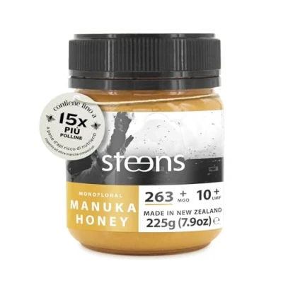 Immagine di Steens Miele di Manuka MGO 263+ Puro grezzo 100% certificato UMF 10+ Invasettato e sigillato in Nuova Zelanda Honey 225 g