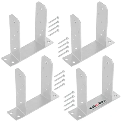 Immagine di KOTARBAU® 4 supporti per pali da 90 mm, TT zincati a caldo, in acciaio tasselli, ancoraggi calcestruzzo, legno, metallo, quadrati