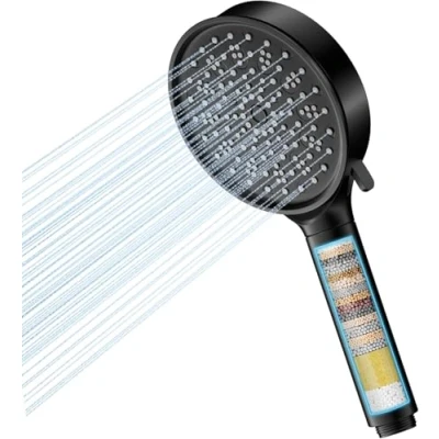 Immagine di Cobbe soffione doccia con filtro, bagno ad alta pressione Soffioni universale 6 modalità di ugello, grande per filtro acqua dura (nero)