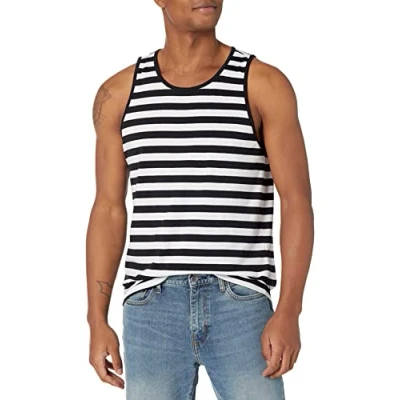 Immagine di Amazon Essentials Top a Canotta Regular Fit Uomo, Nero Bianco Righe Orizzontali, XS