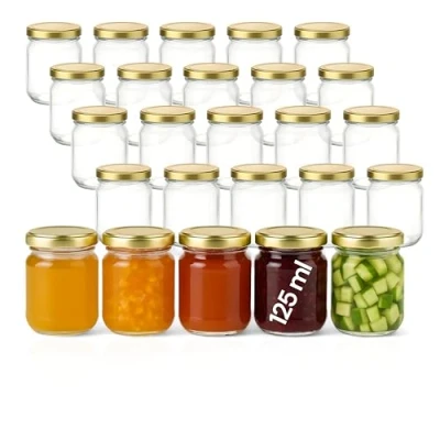 Immagine di gouveo Set di 24 vasetti da 130 ml Helix con coperchio a vite, colore oro, piccoli barattoli tappo vite 53 mm, per marmellata, miele, spezie, fatti in casa