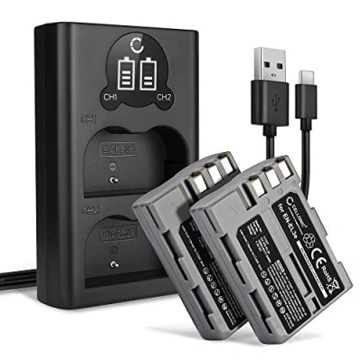Immagine di CELLONIC® 2X Batteria EN EL3e EL3a EL3 Compatibile con Nikon D700 D70s D80 D90 D900 D100 D200 D300 D300S D50 D70, 1600mAh + Caricabatterie Doppio MH 18a Ricambio, pila