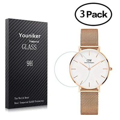 Immagine di Youniker 3 Pezzi per Daniel Wellington Pellicola Protettiva in Vetro Temperato DW Watch Proteggi Schermo Anti graffio Senza Bolle (Cassa: 28 mm)