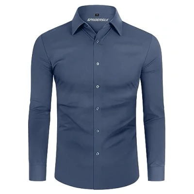 Immagine di DEMEANOR Camicia da uomo elasticizzata, a maniche lunghe, per il tempo libero, slim fit, uomo, lavoro, non necessita di stiratura, Colore: rosso, XL