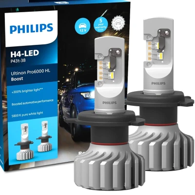 Immagine di Philips automotive lighting Ultinon Pro6000 Boost H4 LED Lampada omologata, 300% più luminosa, 5.800K, set di 2