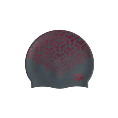 Immagine di Arena Print 2 Cuffia da bagno in silicone per donne e uomini con stampa unisex, allenamento intensivo confortevole, antiscivolo, capelli lunghi (kikko/nero rosso)