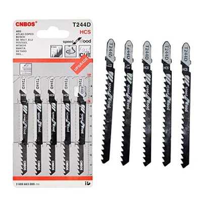 Immagine di BE TOOL Set di 5 lame universali per seghetto alternativo T244D con codolo a T tagliare metallo, legno, PVC e altro ancora, compatibili Bosch, Dewalt, Hitachi, Makita, Festool ecc.