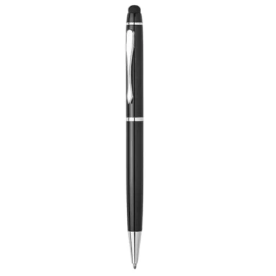 Immagine di Penna a sfera elegante in metallo alluminio con scatola box regalo cartoncino inchiostro blu puntatore touch screen (Nero)