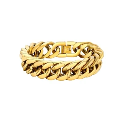 Immagine di PROSTEEL Bracciale Uomo a Catena Cubana Grossa Robusta Braccialetti Placcato in Oro Acciaio Inossidabile 18K, Lunghezza 21 cm, Larghezza 17 mm, Oro, con Confezione