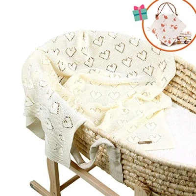 Immagine di Coperta Bimbo in Maglia per Bambino, Odot Cotone Soffice Dormire di Unisex Neonato Morbida Swaddle Perfetta Culla, Carrozzina, Lettino (Beige,100 x 80 cm)