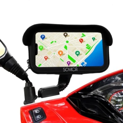 Immagine di Sovica Porta cellulare moto Impermeabile con caricatore Ricarica rapida Custodia Visiera Valida per Smartphone fino a 7.5&quot; Schermo Fissaggio allo specchietto retrovisore infrangibile