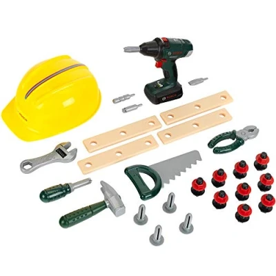 Immagine di Theo Klein 8417 Set da artigiano Bosch, 37 pezzi I Trapano avvitatore cordless per bambini con luce e suono Attrezzi accessori banco lavoro Giocattoli dai 3 anni in su