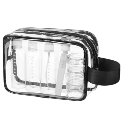 Immagine di MOCOCITO Beauty Case da Viaggio Trasparente,Set Bottigliette per Aereo 8 Pezzi Contenitori Liquidi 100ml,Borse Impermeabile,TSA Borsa Cosmetici Trousse Trasparente