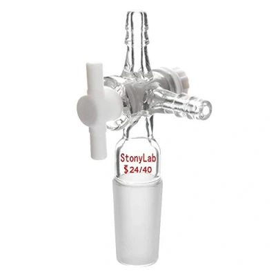 Immagine di stonylab Adattatore per Controllo del Flusso a 3 vie, Way Flow Control Adapter in Vetro Borosilicato con Giunto Conico Standard 24/40 e Rubinetto di Arresto PTFE Laboratorio